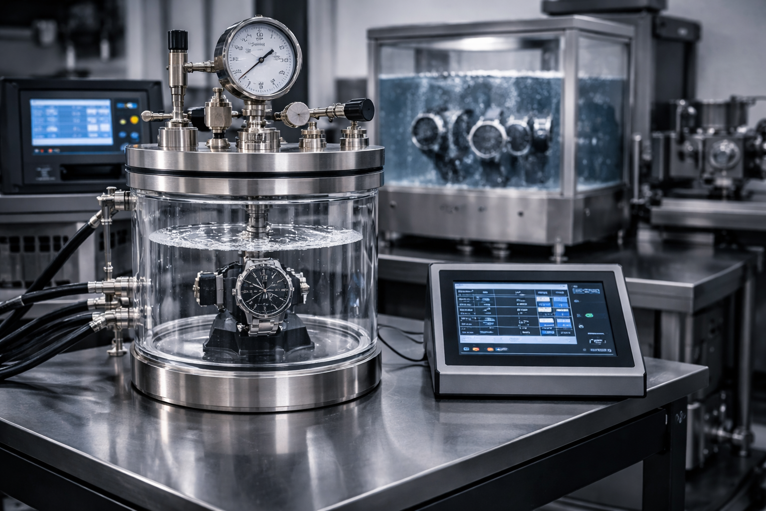 Testing equipment for watch waterproof testing and pressure evaluation