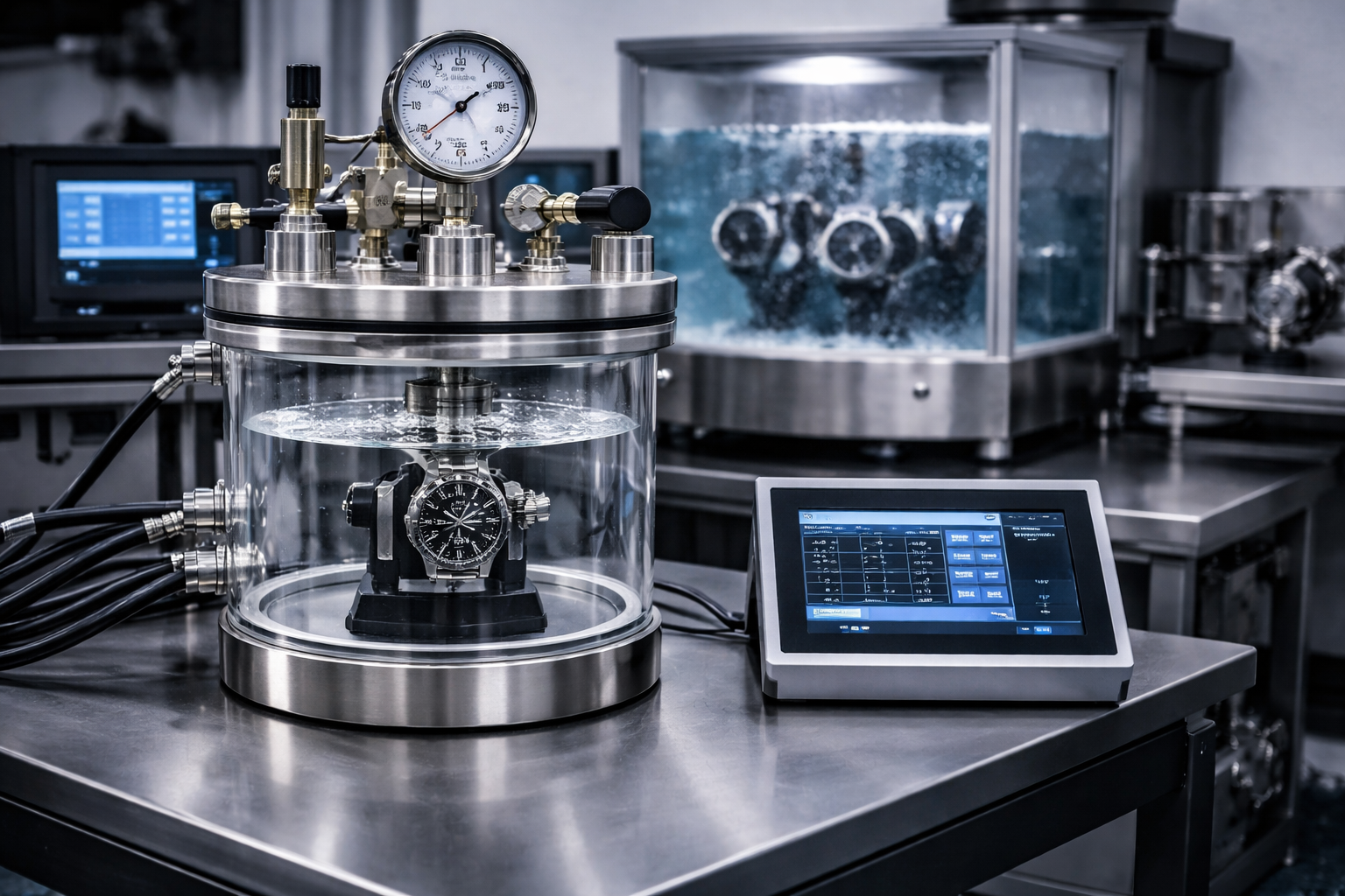 Watch testing pressure chamber